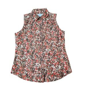 Liz Claiborne Sleeveless Button Down Shirt Top Brown Linen Blend‎ Sz S NWT